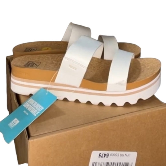 Reef Shoes - NWT IOB Reef Cushion Vista Hi White Slide Cork Sandals Womens 10 Vegan